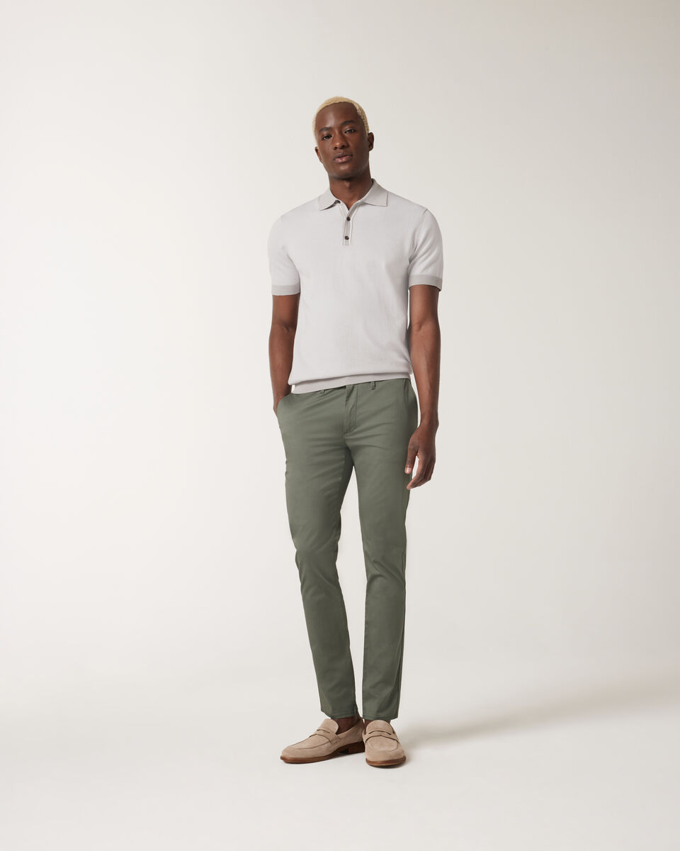 Striped Button-up Collar Polo, Bone, hi-res